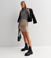 New Look Petite Stone Leather-Look High Waist Skirt